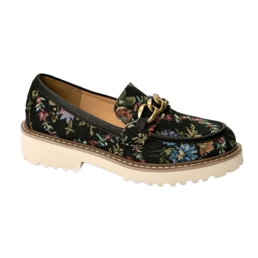Corkys Literally Black Brocade Floral Loafers New